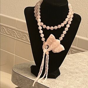 Rose Quartz Pink Beaded Necklace with Elephant Pendant